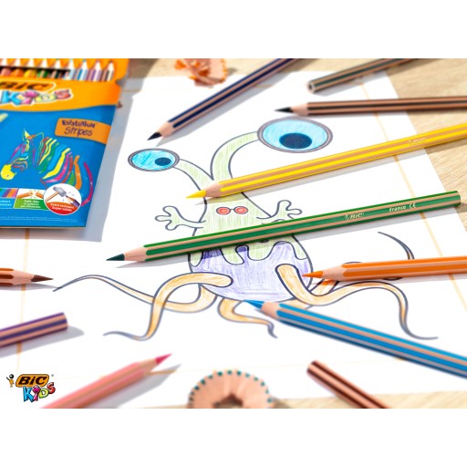 КАРАНДАШИ BIC KIDS EVOLUTION STRIPES БЕЗДРЕВЕСНЫЕ КАРАНДАШИ, 24 ЦВЕТА ДЛЯ ДЕТЕЙ