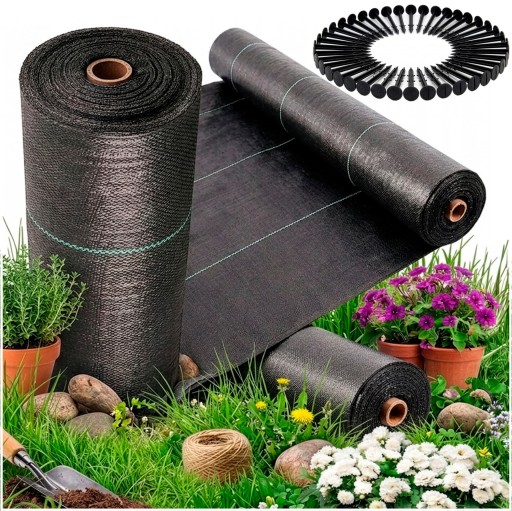 AGROTKANINA 70G 0,8x50m CZARNA AGROWŁÓKNINA UV GRUBA ANTYCHWASTOWA + KOTWY