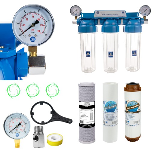 Фильтр для очистки воды от железа 3/4 дюйма Aquafilter + манометры