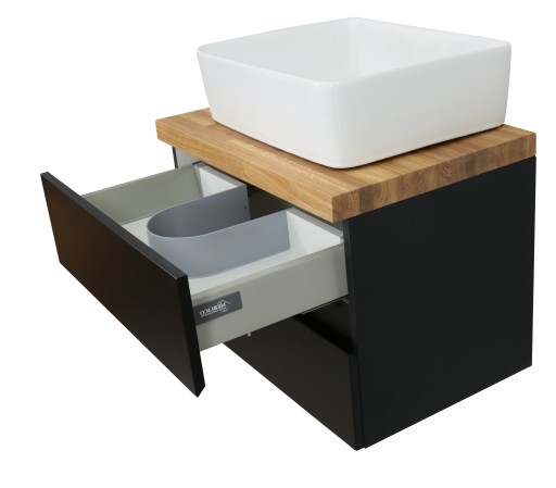 SZAFKA POD UMYWALKĘ LAKIER CZARNY MAT + LITY BLAT DĘBOWY | 60 CM | MDF