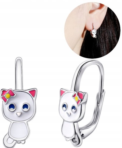 СЕРЕБРЯНЫЕ СЕРЬГИ «КОТ» ДЛЯ ДЕВОЧКИ, СЕРЕБРО 925 ПРОБЫ, АНГЛИЙСКИЙ