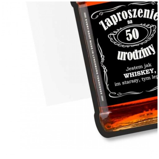 ZAPROSZENIE dwustronne BUTELKA WHISKY na 50 urodziny 1 szt Z KOPERTAMI