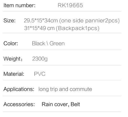 Сумка-стойка Rhinowalk Bicycle Pannier 3in1, черная