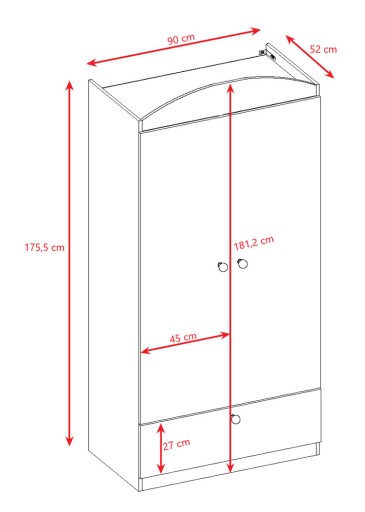 SZAFA DZIECIĘCA BIAŁA = 90 CM SZUFLADY DWUDRZWIOWA