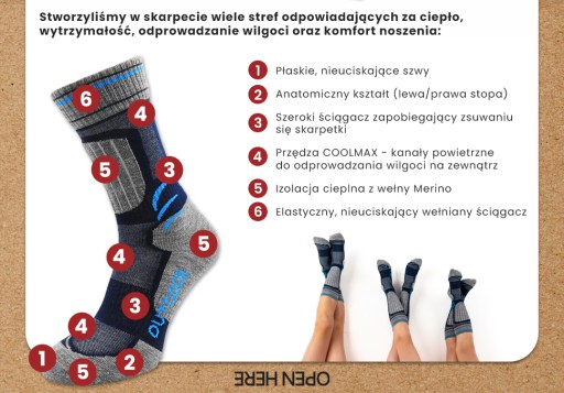 Skarpetki dziecięce 3Kamido OUTDOOR wełna merino szaro - pomarańczowe 23-26
