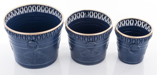 Osłonka metalowa doniczka złota niebieska 3 szt