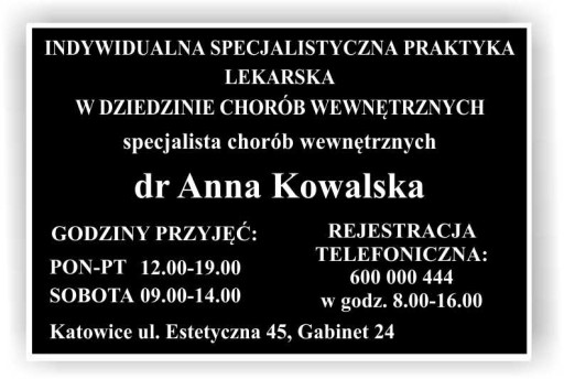 tablica tabliczka GABINET STOMATOLOGICZNY 60x40 cm