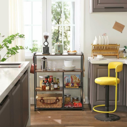 Baker's Rack, Kitchen Island с 2 металлическими корзинами, полками и крючками,