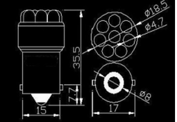 Светодиодная лампа Ba15S 24В КРАСНАЯ R5W R10W