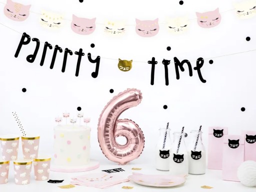 DEKORACJA TOPPER RÓŻOWY ZŁOTY NA TORT HAPPY BIRTHDAY KOTEK 19,5X15CM 1szt