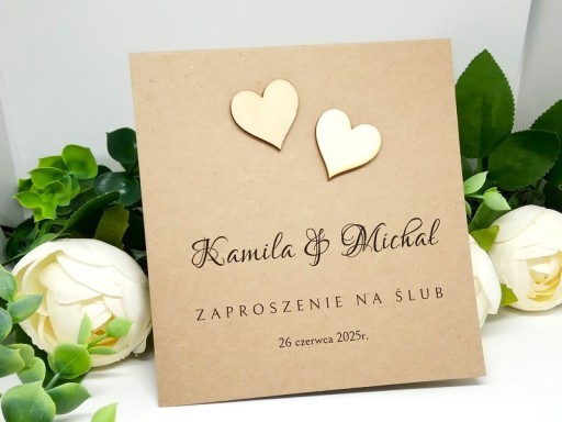 ZS12 *2 E Zaproszenie na ślub ślubne z drewnianymi sercami