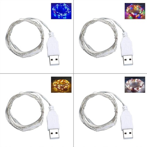2x БЕЛТИ Световая цепочка с гирляндой из серебряной проволоки 3м USB 4 ЦВЕТА