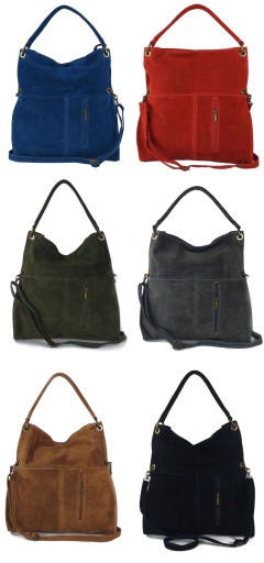 Shopper Bag Zamsz Włoska Vera Pelle worek Blue Jeans