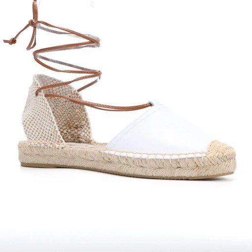 BUTY ESPADRYLE SKÓRZANE SKÓRA NATURALNA JUTOWE JUTA WIĄZANE BIAŁE 39