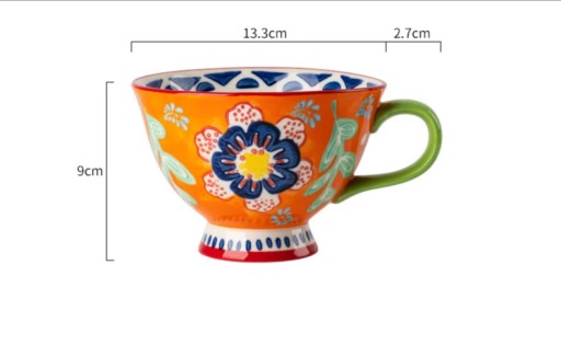Ceramic Coffee Cup Bohemian Flower Hand Painted INS Breakfast Cup High