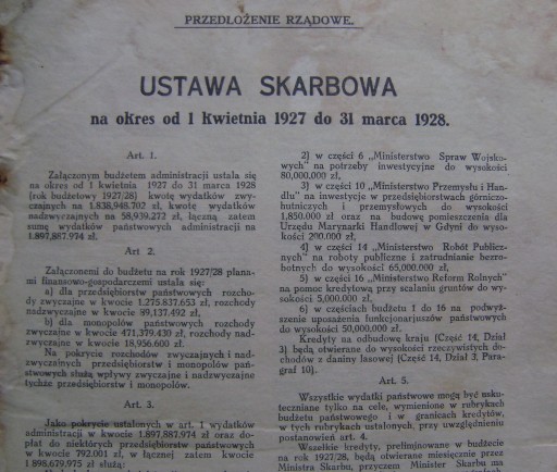 ПРЕДВАРИТЕЛЬНЫЙ БЮДЖЕТ РЕСПУБЛИКИ ПОЛЬША - 1927-1928 гг.