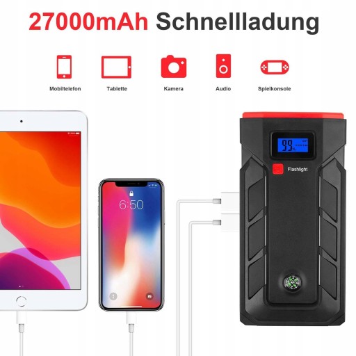 ŁADOWARKA SAMOCHODOWA ŁADOWARKA POWER BANK KOMPAS ROZRUSZNIK SKOKOWY