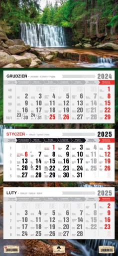 Kalendarz ścienny TRÓJDZIELNY 2025 FOLK Z OKIENKIEM DO ZAZNACZANIA DATY