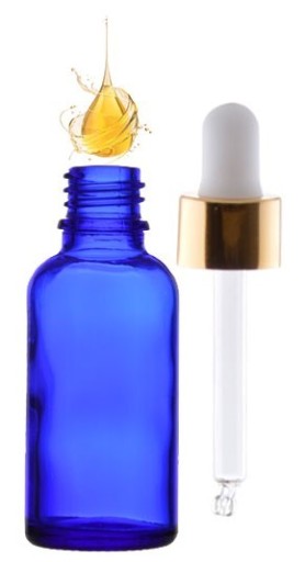 Butelka SZKLANA NIEBIESKA Pipeta Złota 30ml