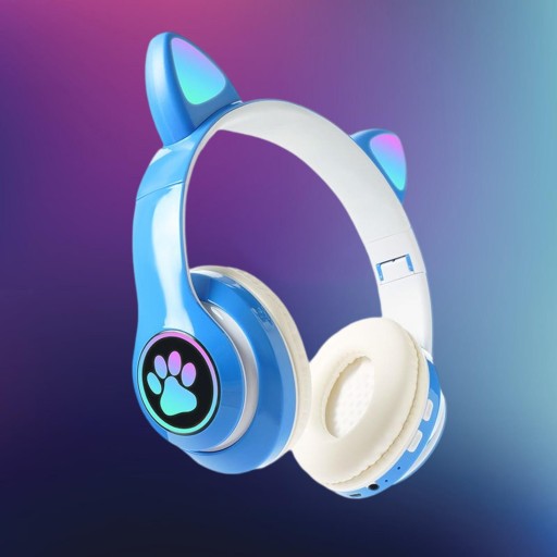 Универсальная гарнитура для наушников Cat Ear с мигающим светодиодом RGB и микрофоном синего цвета