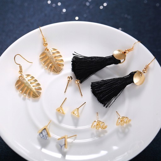 Серьги, кисточки, кисточки, обручи из черного золота, 6 пар