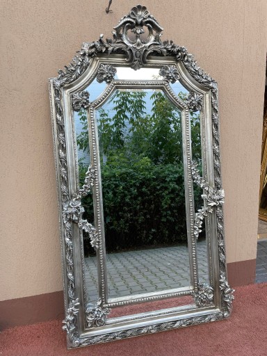 LUSTRO SREBRNA ZDOBNA RAMA Z KORONĄ BAROKOWE 210CM