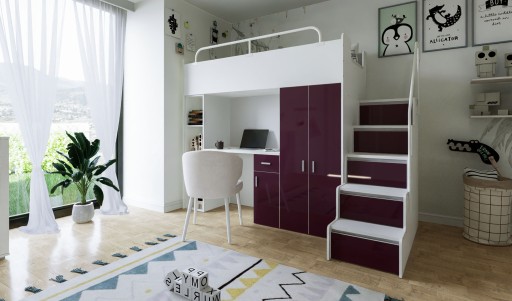 Двухъярусная кровать JSM4 80x190 с графитовыми глянцевыми фасадами
