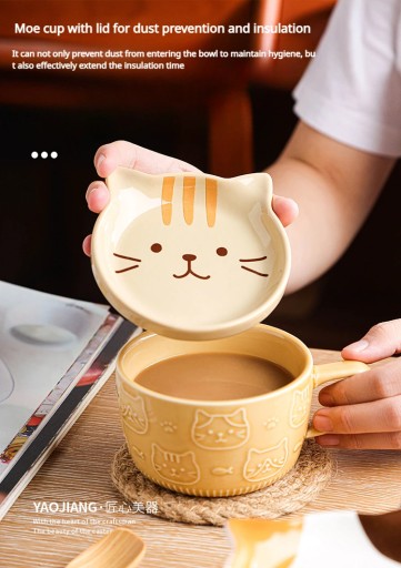 Кружка с японским мультфильмом, керамическая кружка с крышкой, кружка с водой для животных, кружка с котом, хай-би