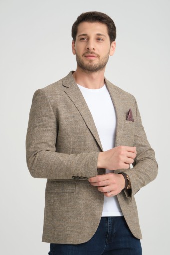 Marynarka męska beżowa melanżowa wizytowa elegancka turecka casual 52
