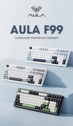 Игровая клавиатура AULA F99 с прокладкой, 99 клавиш, настраиваемая с возможностью горячей замены, синего цвета