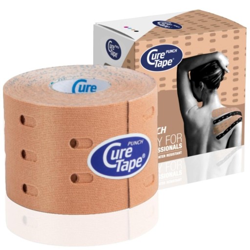 Кинезиологический тейп CureTape PUNCH ЛИМФАТИЧЕСКИЙ тейп с отверстиями БЕЖЕВЫЙ