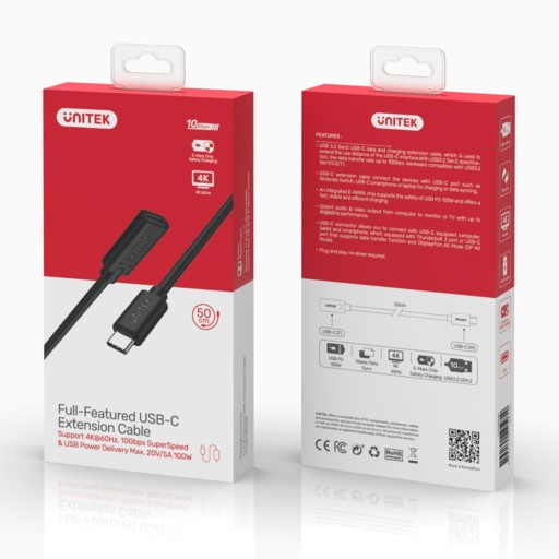 УДЛИНИТЕЛЬ USB TYPE-C UNITEK 10 Гбит/с 4K