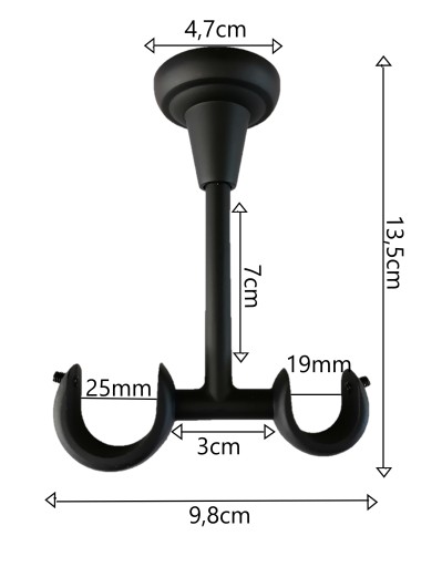 Karnisz podwójny sufitowy Fi25+19/400cm żabki LOFT