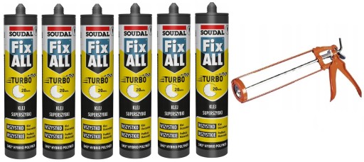 6x КЛЕЙ-ГЕРМЕТИК SOUDAL FIX ALL FIXALL TURBO + СКРЕЗКА
