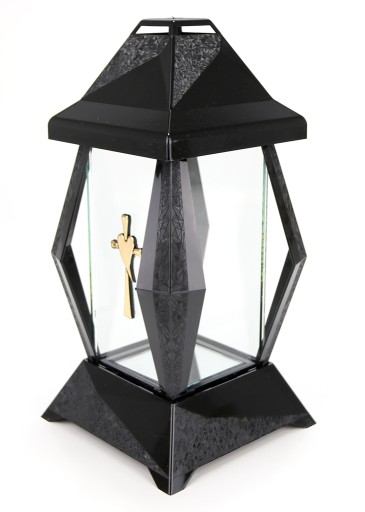Nowoczesny ZNICZ LAMPION Diamento ŚREDNI Czarny ze złotym Krzyżem