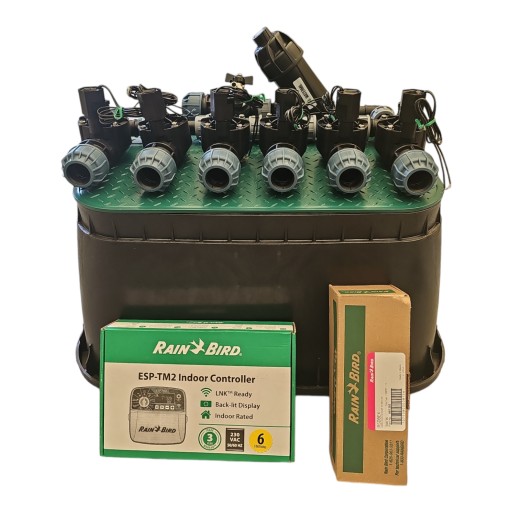 Zestaw Rain Bird HV 6 sekcji z filtrem Sterownik TM2 Czujnik deszczu PE 20