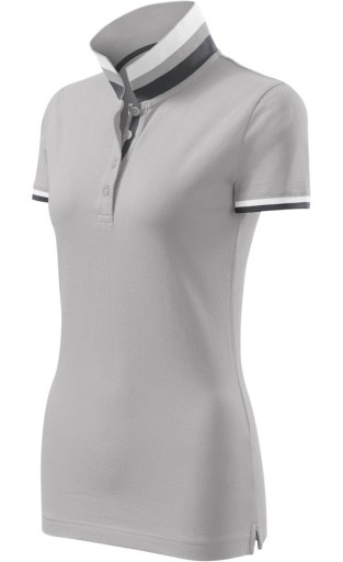 Koszulka Pique Polo damska polówka COLLAR UP 100% bawełna szara L
