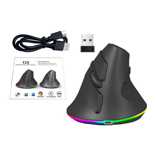 Беспроводная вертикальная мышь RGB с бесшумной подсветкой и USB-приемником Черный компьютер.