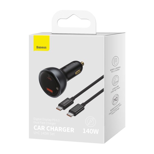 АВТОМОБИЛЬНОЕ ЗАРЯДНОЕ УСТРОЙСТВО BASEUS FAST USB/USB-C МОЩНОСТЬЮ 140 ВТ + КАБЕЛЬ