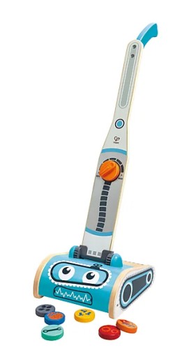 Пылесос Hape засасывает мусор.
