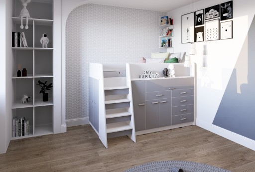 Kiki 1 двухъярусная кровать с выдвижным столом, бирюзовый