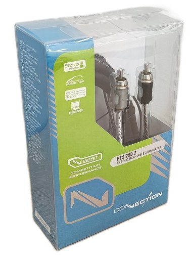 Сигнальный кабель RCA, 250 см. ПОДКЛЮЧЕНИЕ BT2 250.2, 2-канальный, подбородочный