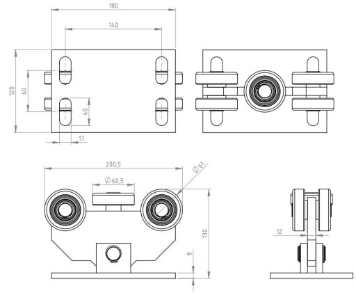 WZ.5W.70P ТЕЛЕЖКА ДЛЯ ОТКАТНЫХ ВОРОТ 70x70x4