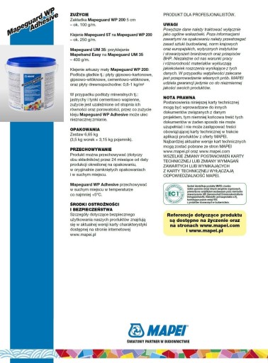 MAPEI MAPEGUARD WP ADHESIVE Klej Do Mat hydroizolacji wp90 wp200 6,65kg