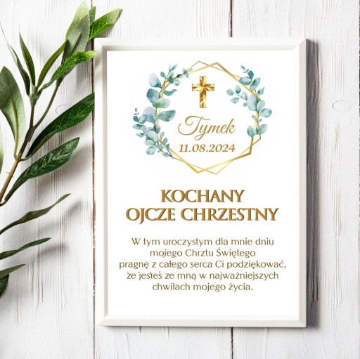 CHRZEST ŚWIĘTY PODZIEKOWANIE DLA MATKI CHRZESTNEJ OJCA CHRZESTNEGO RAMKA A4