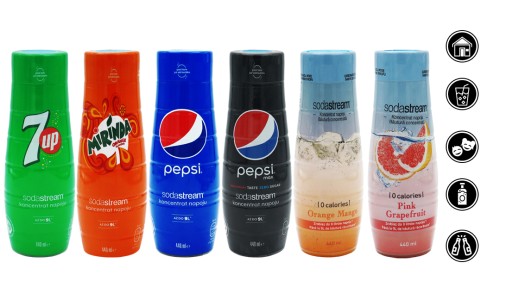 6x КОНЦЕНТРАТ СИРОПА SODASTREAM 6 ВКУСОВ НА 9 Л САТУРАТОР НАПИТКОВ с 440 мл