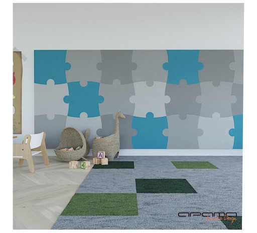 Puzzle akustyczne panele dekoracyjne 43,4x50/3cm POKÓJ DZIECIĘCY turkusowe