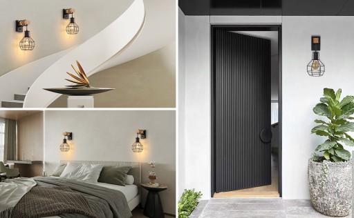 LAMPA KINKIET ŚCIENNY DREWNO LOFT VINTAGE SALON SYPIALNIA SCHODY HOL