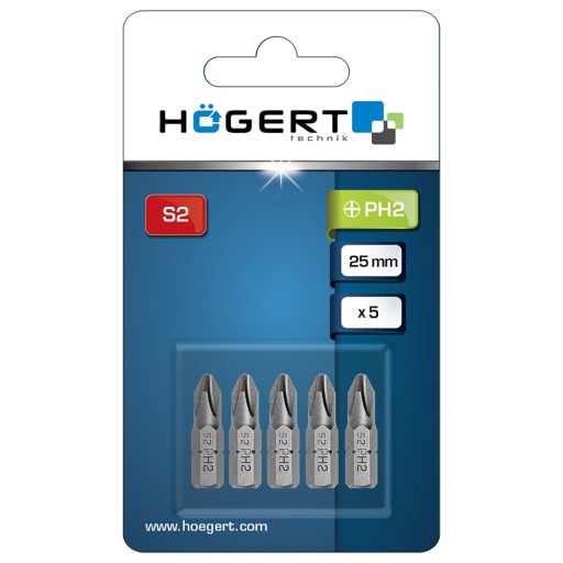 Bit 1/4” 25mm PH2 S2 5szt. Högert HT1S302