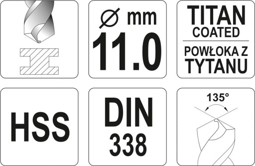 СВЕРЛО ПО МЕТАЛЛУ HSS-TiN СВЕРЛО 11 ММ YT-44664 YATO